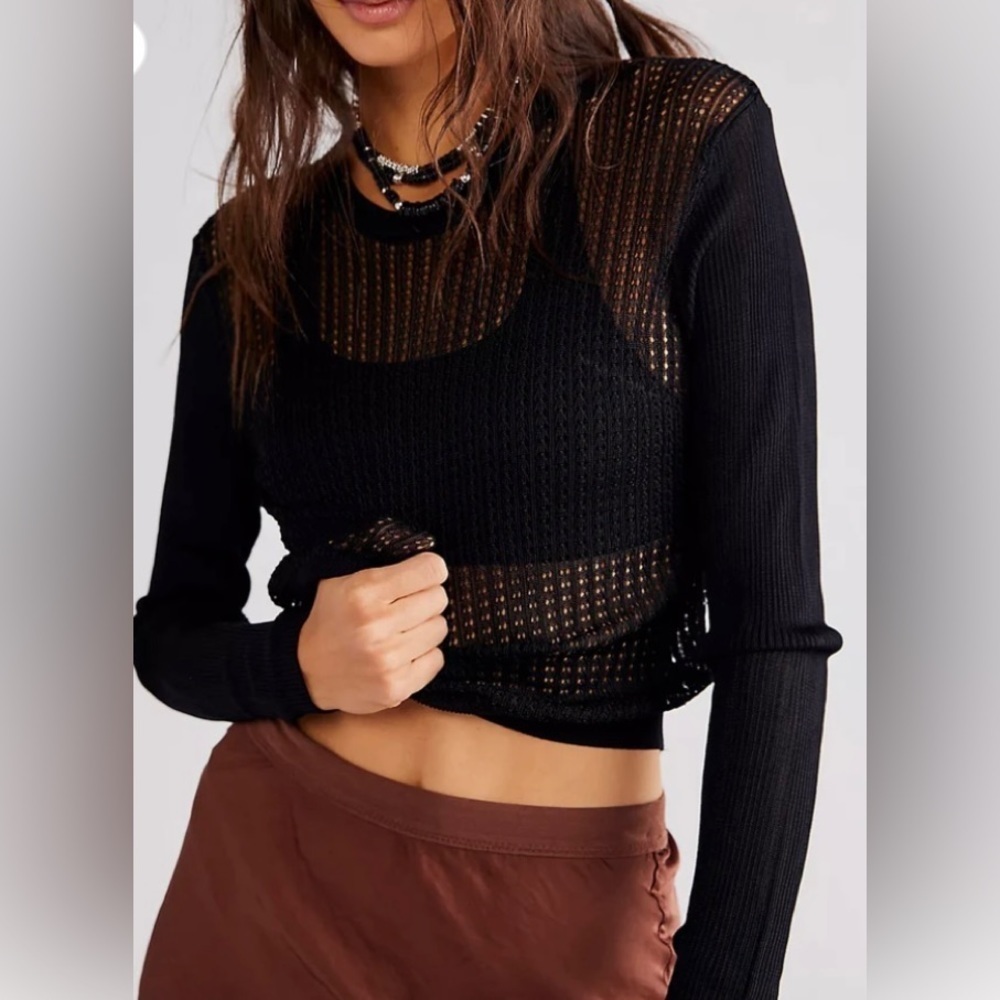 Free‎ People H20 Crew Pullover Black size S NWT
